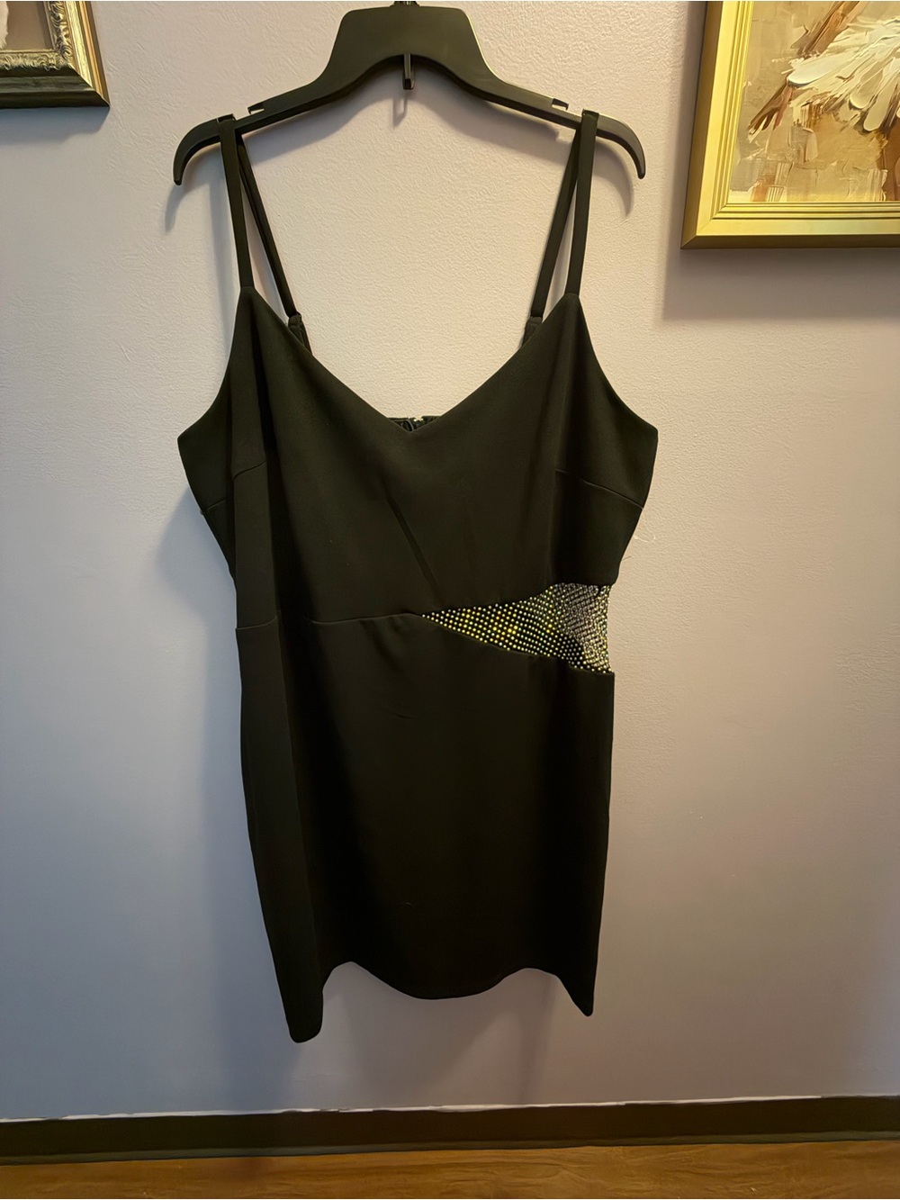 NWOT B Darlin Black Spaghetti Strap Dress with Rhinestone Side Accent